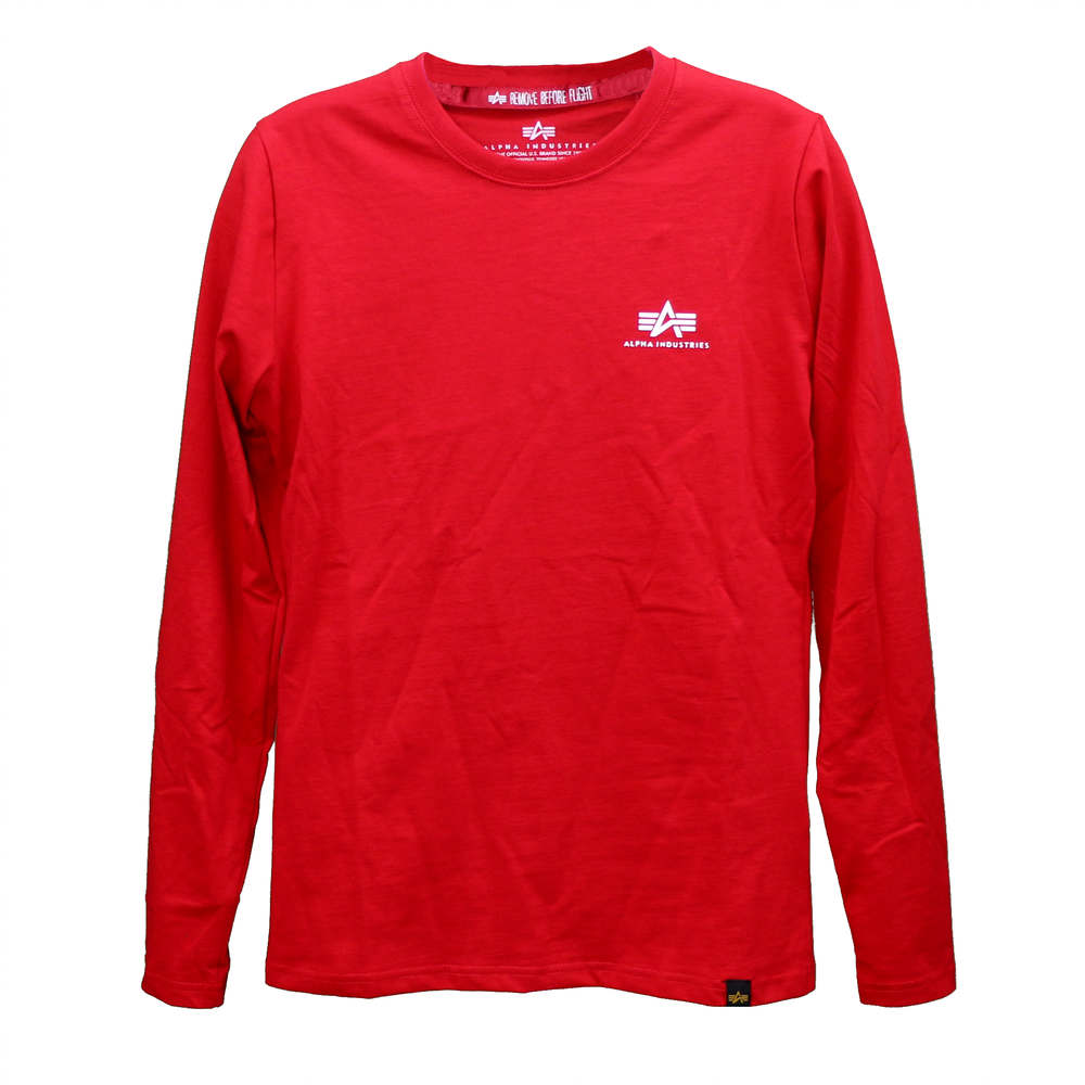 ALPHA INDUSTRIES Herren Longsleeve T-Shirt – Basic, Regular Fit, Logo-Print, Aus Weichem Baumwolljersey
