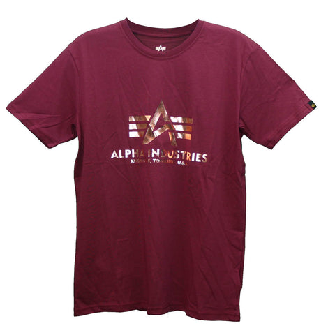 Alpha Industries Basic T-Shirt foil print burgundy gold