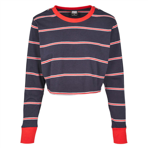 Urban Classics Ladies Short Yarn Dyed Skate Stripe LS midnightnavy/red